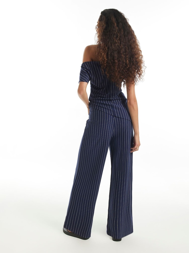 River Island Blue Pinstripe Wide Leg Trousers - Image 2 of 4
