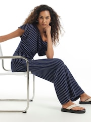 River Island Blue Pinstripe Wide Leg Trousers - Image 4 of 4