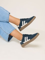 Yours Curve Blue Wide Fit Side Panel Trainers - Image 1 of 5