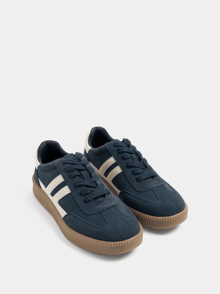 Yours Curve Blue Wide Fit Side Panel Trainers - Image 2 of 5 Yours Curve Blue Wide Fit Side Panel Trainers - Image 2 of 5