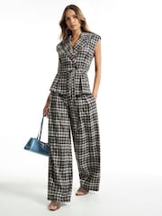 River Island Black Check Front Pleat Wide Leg Trousers - Image 1 of 4