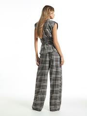 River Island Black Check Front Pleat Wide Leg Trousers - Image 2 of 4