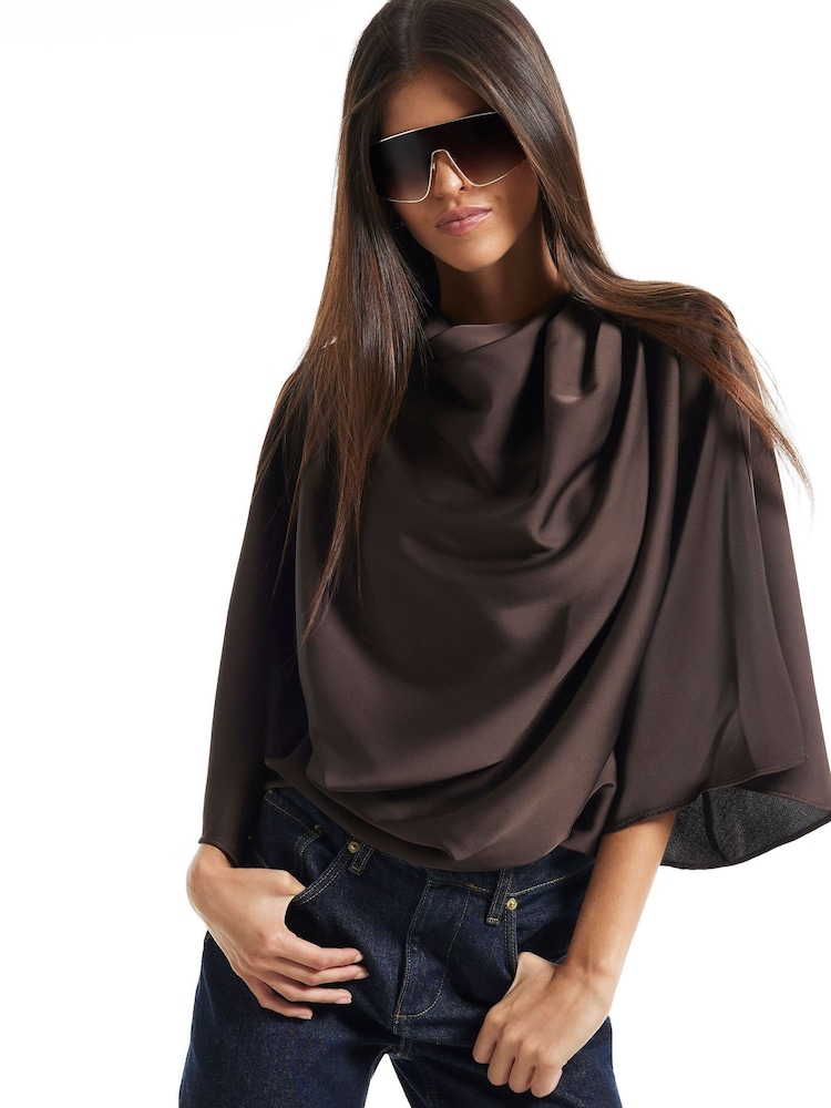 River Island Brown Asymmetric Draped Top - Image 1 of 4