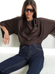 River Island Brown Asymmetric Draped Top - Image 2 of 4