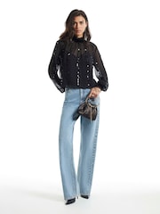 River Island Black Long Sleeve Sequin Tie-Back Top - Image 2 of 4