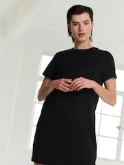 Black 100% Cotton Crew Neck Short Sleeve T-Shirt Dress - Image 1 of 6