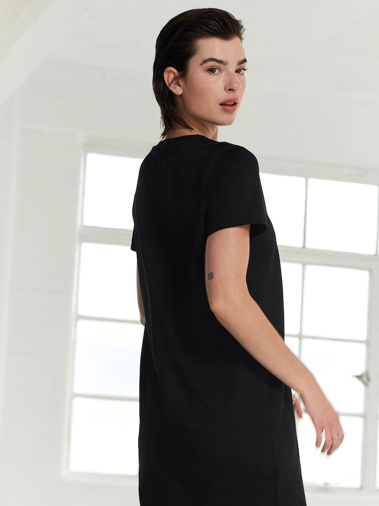Black 100% Cotton Crew Neck Short Sleeve T-Shirt Dress - Image 2 of 6