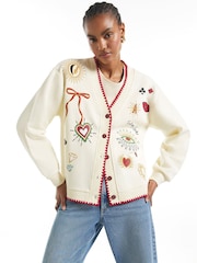 River Island Cream Quirky Boutique Sweatshirt Cardigan - Image 1 of 4