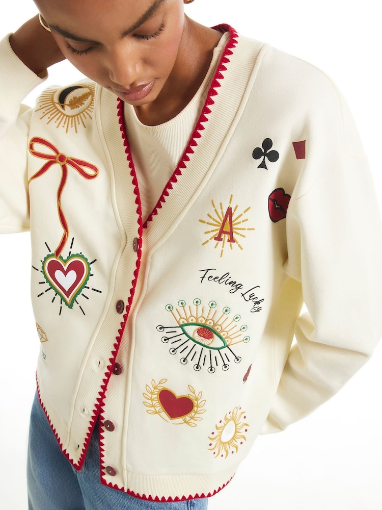River Island Cream Quirky Boutique Sweatshirt Cardigan - Image 2 of 4