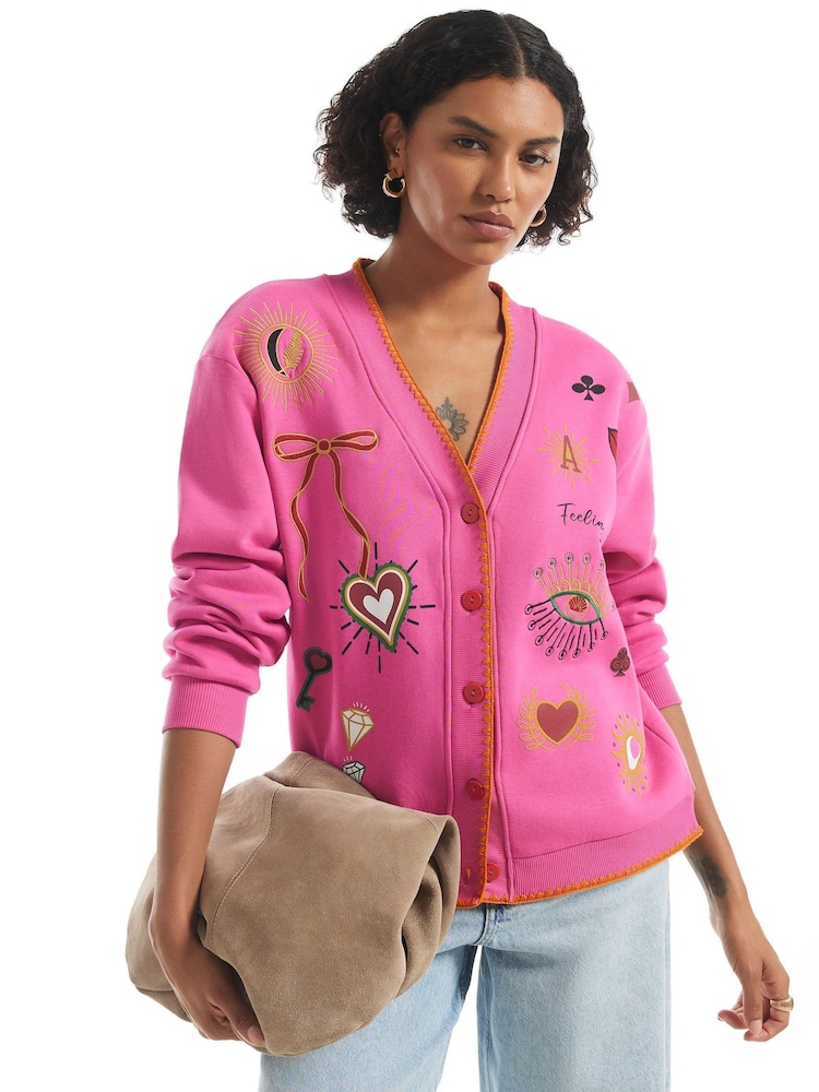 River Island Pink Quirky Boutique Sweatshirt Cardigan - Image 1 of 4