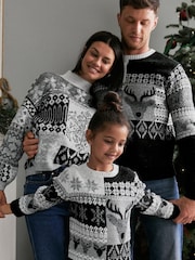 Black/White Regular Reindeer Christmas Mens Knitted Jumper - Image 2 of 6