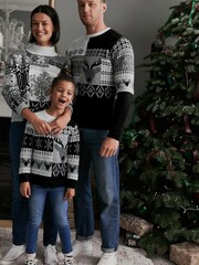 Black/White Regular Reindeer Christmas Mens Knitted Jumper - Image 3 of 6