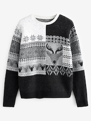 Black/White Regular Reindeer Christmas Mens Knitted Jumper - Image 4 of 6