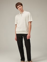 Natural Linen Blend Knitted Polo Shirt - Image 2 of 7