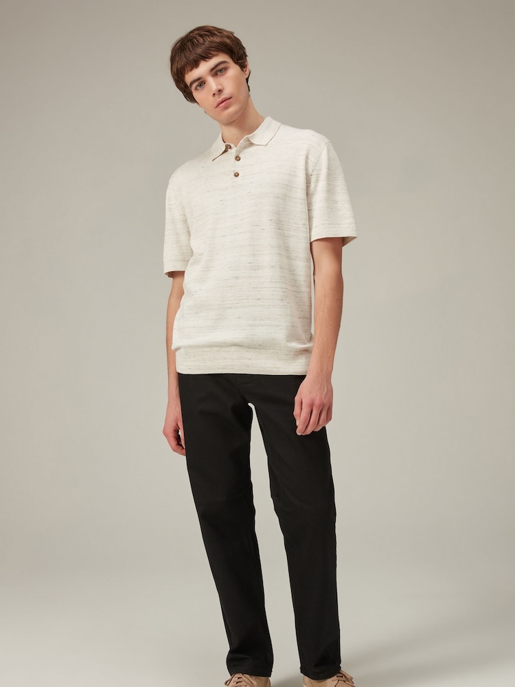 Natural Linen Blend Knitted Polo Shirt - Image 2 of 7