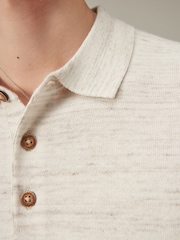 Natural Linen Blend Knitted Polo Shirt - Image 4 of 7