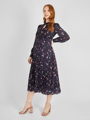 JoJo Maman Bébé Navy Floral Pleated Maternity Dress - Image 1 of 4