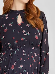 JoJo Maman Bébé Navy Floral Pleated Maternity Dress - Image 3 of 4