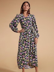 Dancing Leopard Mabel Midaxi Mock Wrap Black Dress - Image 1 of 4