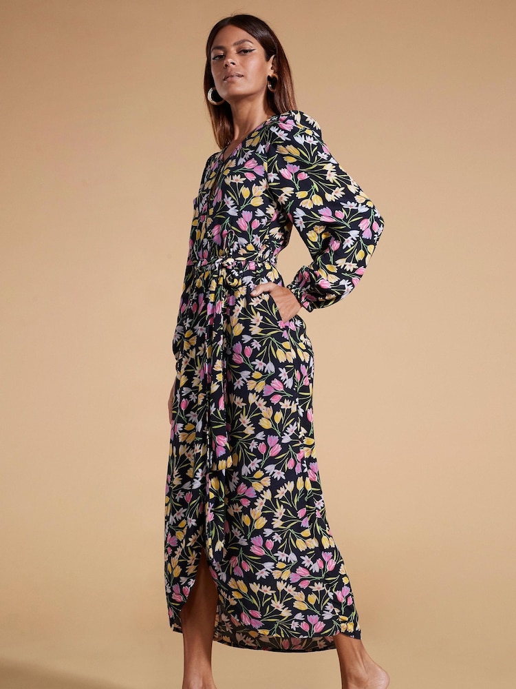 Dancing Leopard Mabel Midaxi Mock Wrap Black Dress - Image 3 of 4