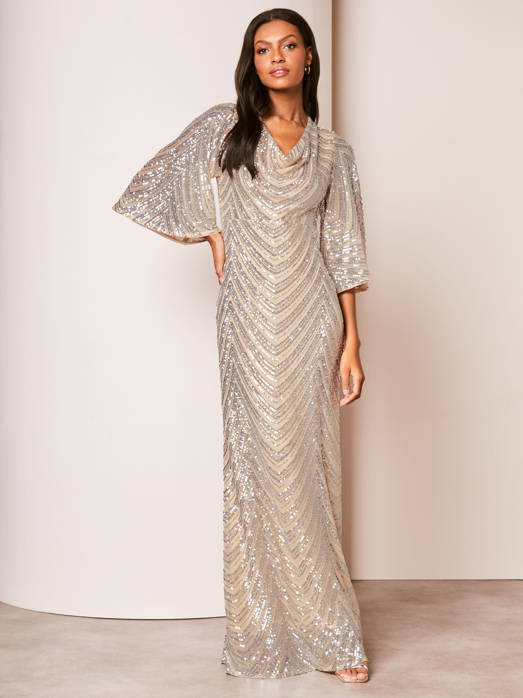 Buy Lipsy Cream Reversible Cowl Neck Sequin Maxi Dress from Next Slovenia