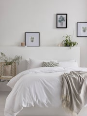 White Cotton Rich Plain Duvet Cover and Pillowcase Set - Image 1 of 3