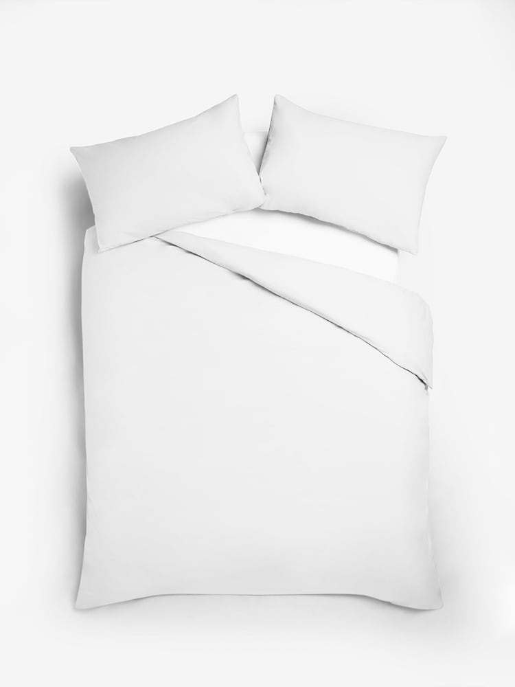 White Cotton Rich Plain Duvet Cover and Pillowcase Set - Image 2 of 3