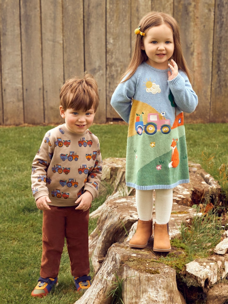 JoJo Maman Bébé Natural Tractor & Trailer Printed Sweatshirt - Image 2 of 4