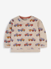 JoJo Maman Bébé Natural Tractor & Trailer Printed Sweatshirt - Image 3 of 4