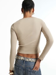 River Island Natural Cotton Blend Ribbed Cardigan - Image 3 of 4