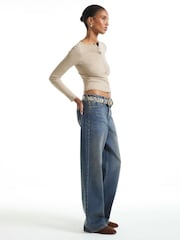 River Island Natural Cotton Blend Ribbed Cardigan - Image 4 of 4