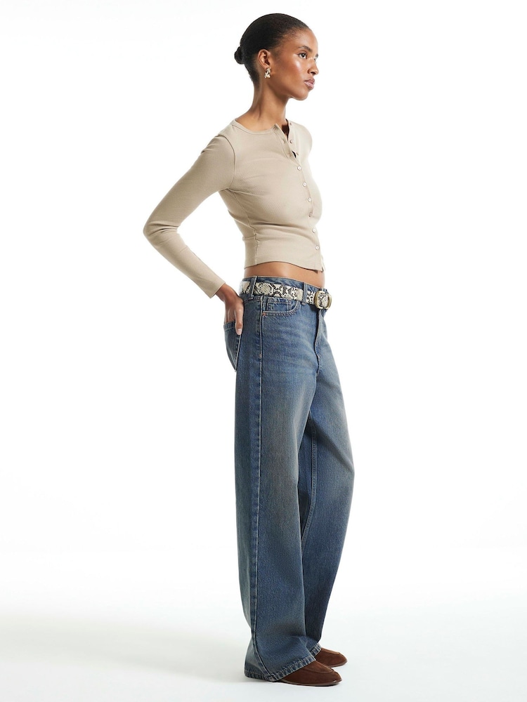 River Island Natural Cotton Blend Ribbed Cardigan - Image 4 of 4