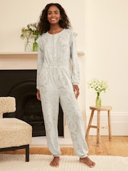 Laura Ashley Grey Josette Print Pointelle Jersey Lounge Jumpsuit - Image 1 of 8