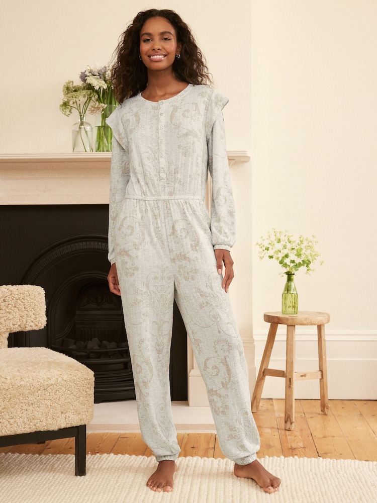 Laura Ashley Grey Josette Print Pointelle Jersey Lounge Jumpsuit - Image 1 of 8