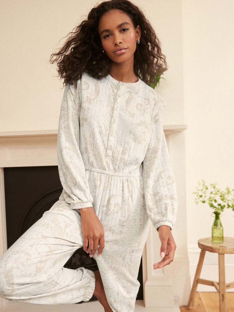 Laura Ashley Grey Josette Print Pointelle Jersey Lounge Jumpsuit - Image 2 of 8