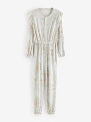 Laura Ashley Grey Josette Print Pointelle Jersey Lounge Jumpsuit - Image 4 of 8
