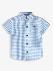 JoJo Maman Bébé Light Blue Short Sleeve Gingham Shirt - Image 1 of 4
