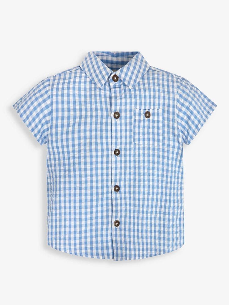 JoJo Maman Bébé Light Blue Short Sleeve Gingham Shirt - Image 1 of 4