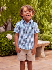 JoJo Maman Bébé Light Blue Short Sleeve Gingham Shirt - Image 3 of 4