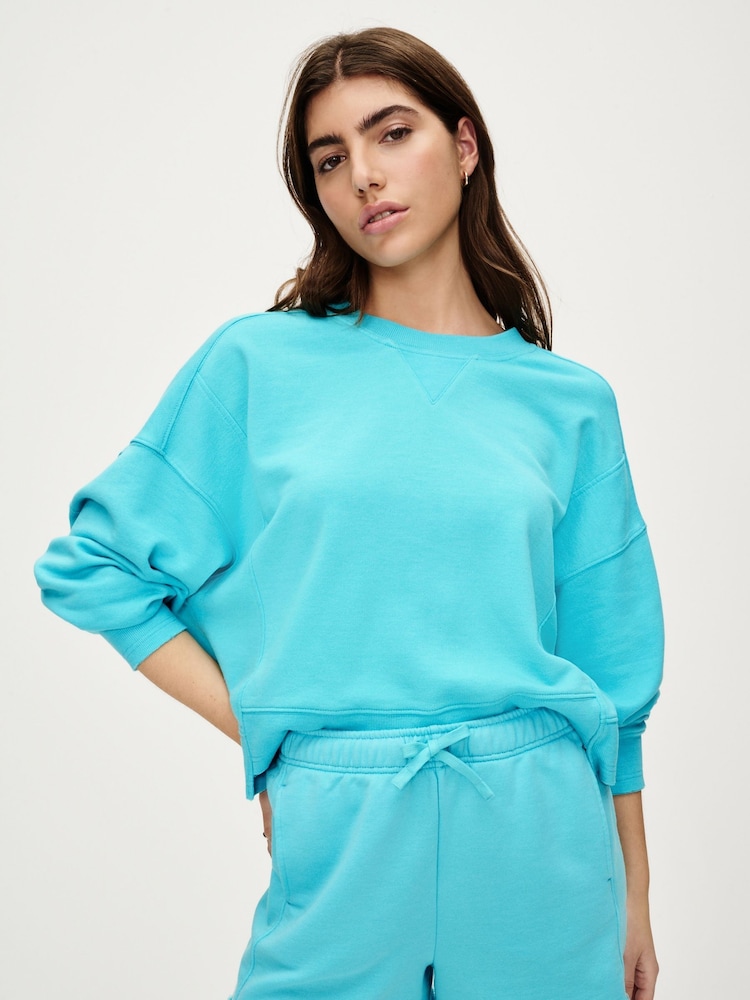 Fluro Blue Raw Edge Washed Jersey Shorts - Image 1 of 6