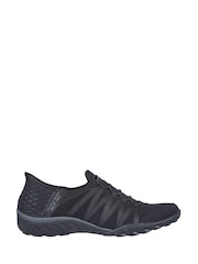 Skechers Black Dark Breathe Easy Roll Slip In With Me Wide Fit Trainers - Image 1 of 5