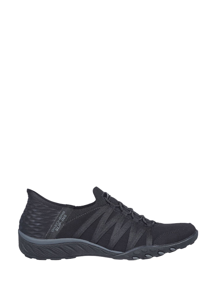 Skechers Black Dark Breathe Easy Roll Slip In With Me Wide Fit Trainers - Image 1 of 5