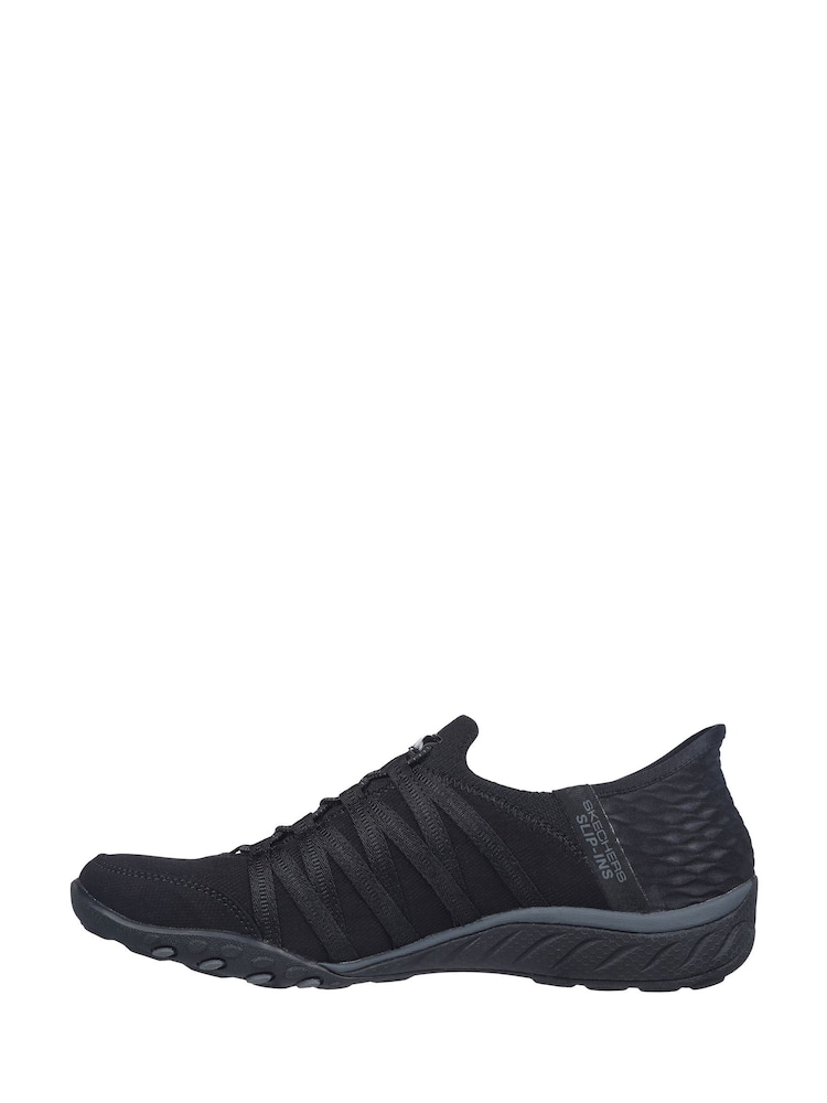 Skechers Black Dark Breathe Easy Roll Slip In With Me Wide Fit Trainers - Image 2 of 5