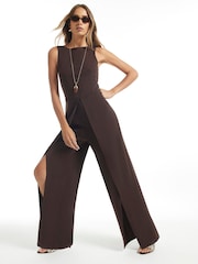 River Island Brown Split Leg Racer Jumpsuit - Image 1 of 4