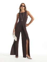 River Island Brown Split Leg Racer Jumpsuit - Image 2 of 4