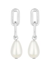 Mood Silver Chain Link Pearl Drop Earrings - Image 1 of 3