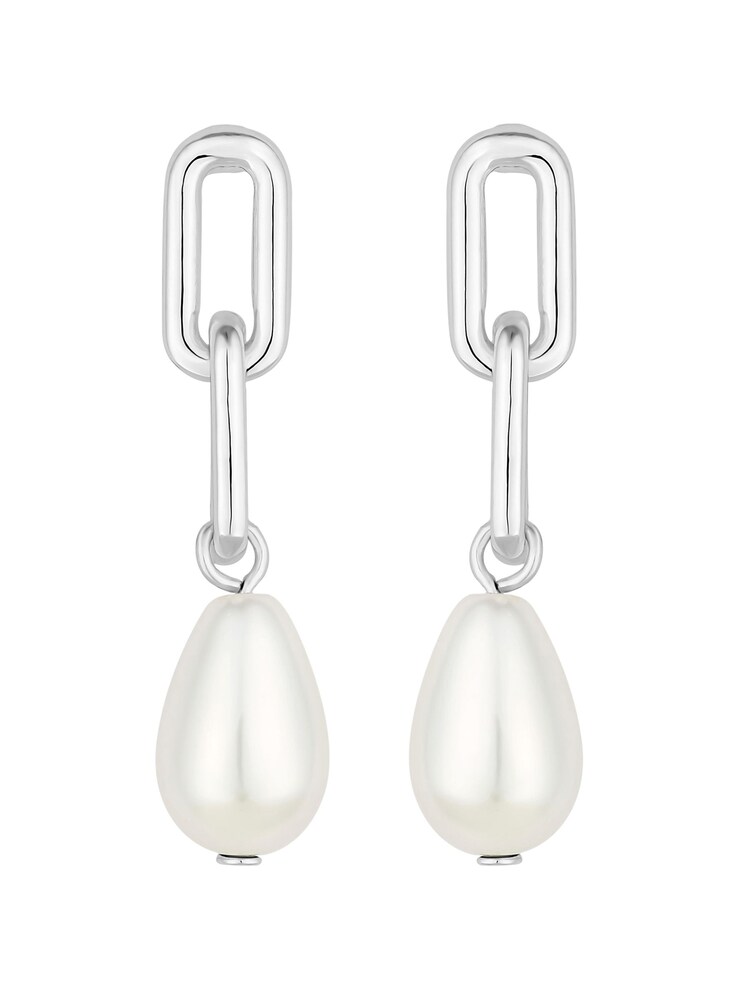 Mood Silver Chain Link Pearl Drop Earrings - Image 1 of 3