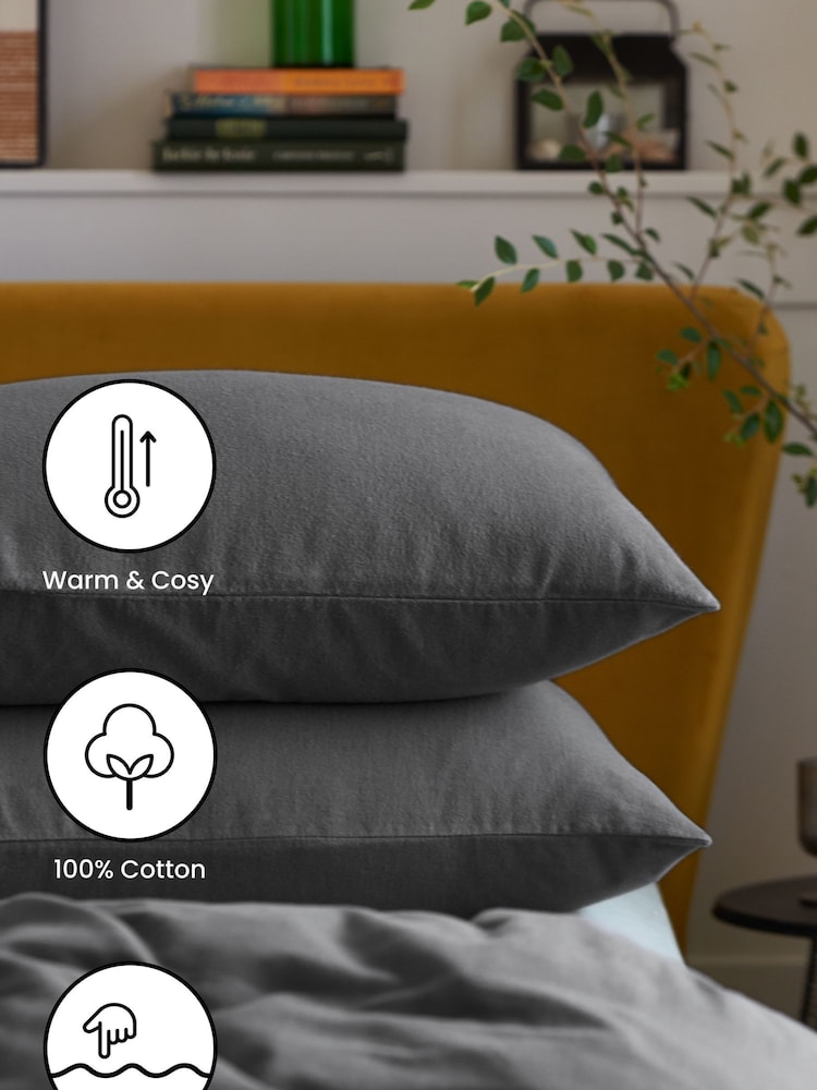 Set of 2 Charcoal Grey Supersoft Brushed Pillowcases - Image 2 of 3 Set of 2 Charcoal Grey Supersoft Brushed Pillowcases - Image 2 of 3