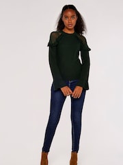 Apricot Dark Green Mesh & Ruffle Shoulder Jumpers - Image 3 of 4