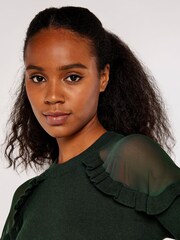 Apricot Dark Green Mesh & Ruffle Shoulder Jumpers - Image 4 of 4